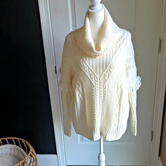 NWOT! BOHO Fringe SLEEVES Split BACK SWEATER SZ L - Picture 1 of 5